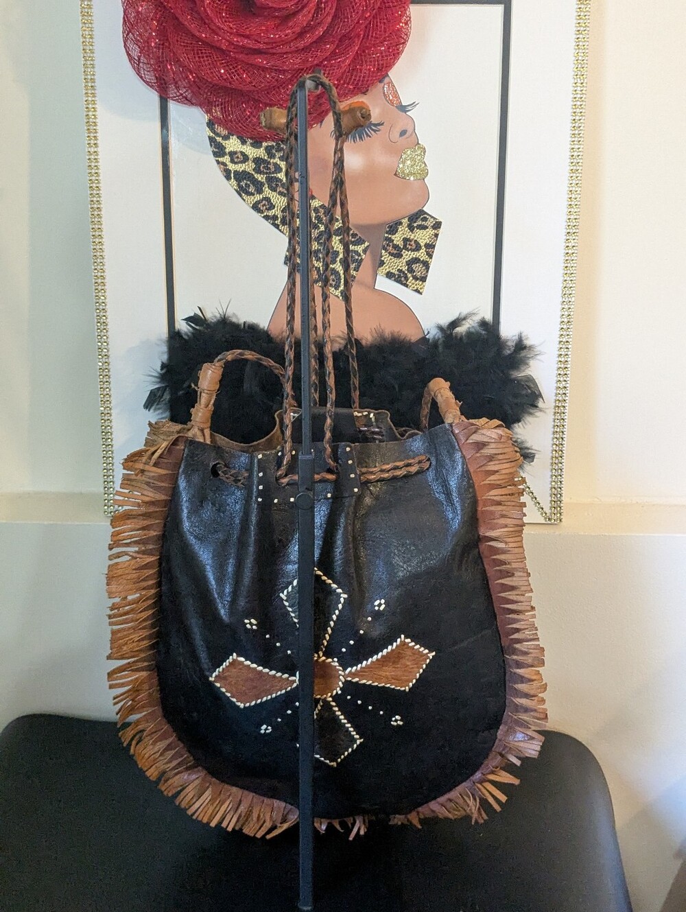 Handcrafted Vintage Boho Western Detail Leather Fringe Shoulder Crossbody Tote - Picture 6 of 16